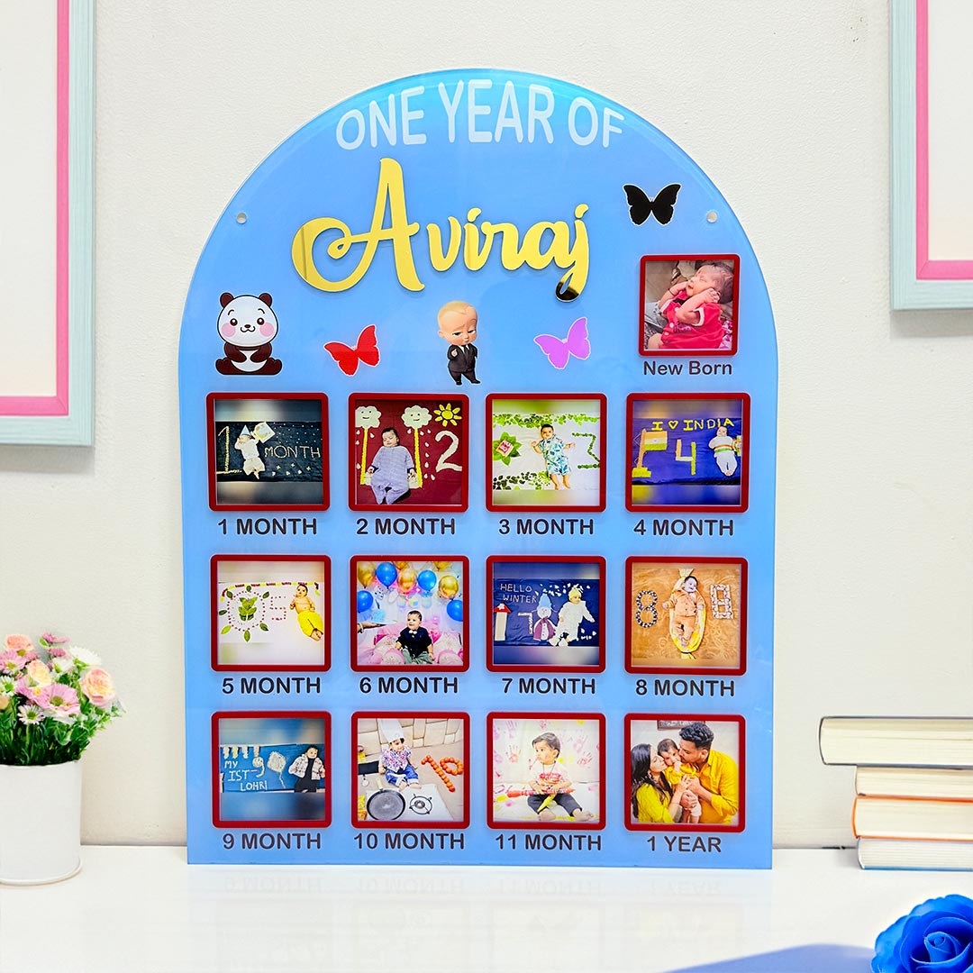 One Year Baby Milestone Photo Frame | Personalized Toddler Memory Board | Newborn to 1 Year Growth Chart Gift | Love Craft Gifts