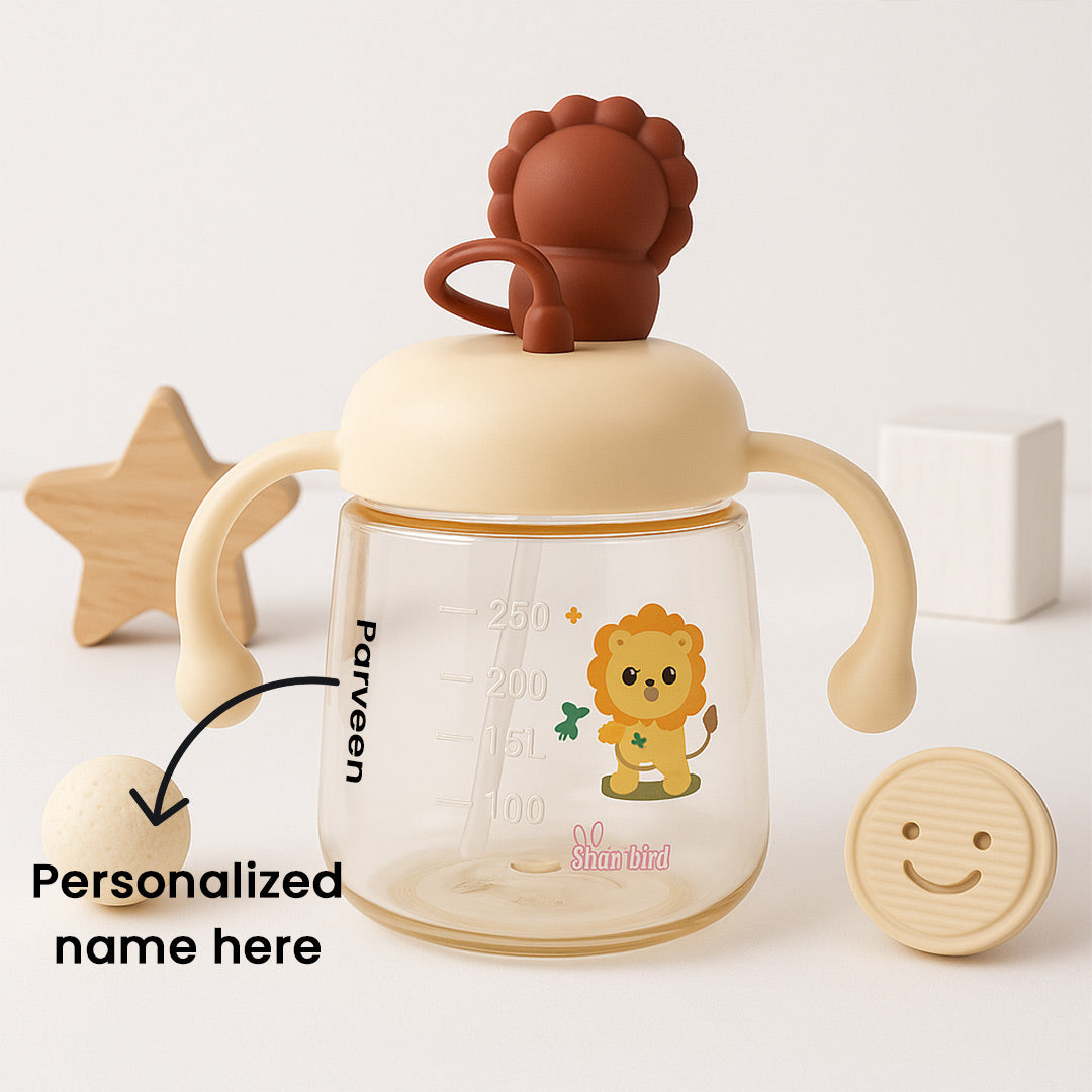 Personalized Baby Sipper Cup with Lion Design – 250ml with Handles | Love Craft Gifts