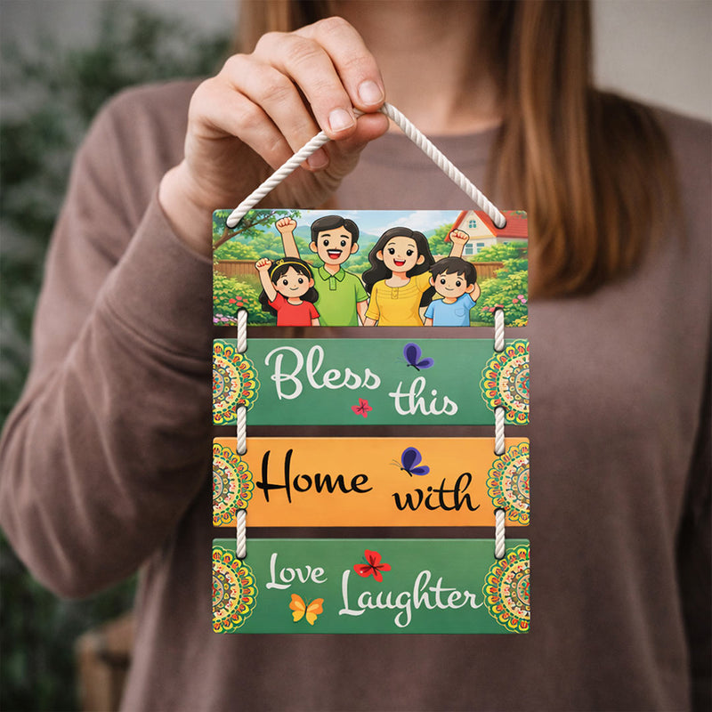 Personalized Family Bless This Home Hanging Wall Décor – Custom Wooden Multi-Layer Hanging Frame (13×9 Inch) | Love Craft Gifts