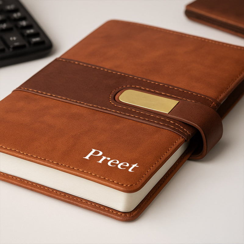 Brown Personalized Diary & Pen Gift Set – Engraved Combo for Professionals & Gifting  | Love Craft Gifts 