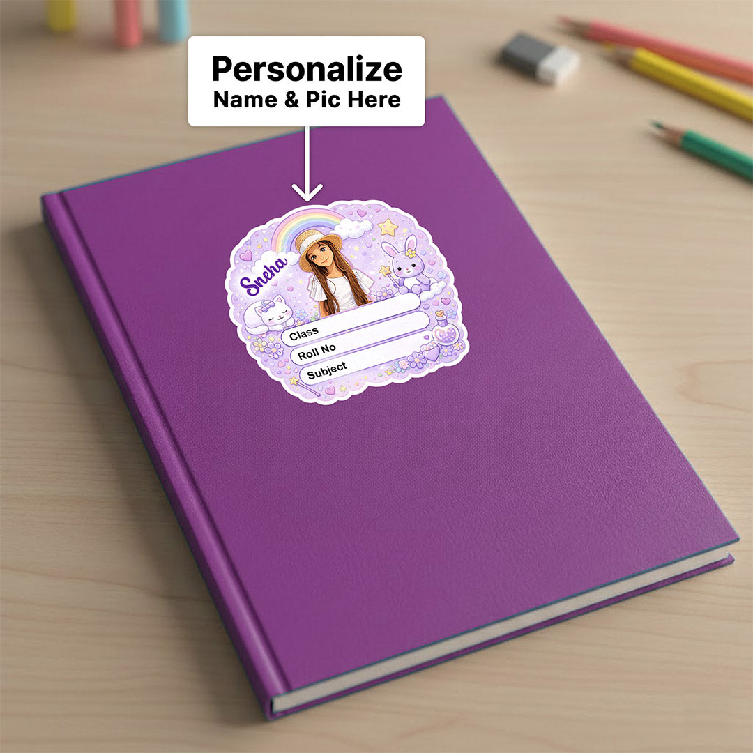 Personalized Cute Bunny Rainbow Theme Kids Name Slips (2x3 Inch, 28 Stickers) – Custom Name & Photo School Labels | Love Craft Gifts