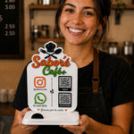 Personalized Café QR Code Table Stand with Custom Logo & Social Media Display | Premium Business Branding Gift for Coffee Shops & Restaurants - 9x6" | Love Craft Gifts™