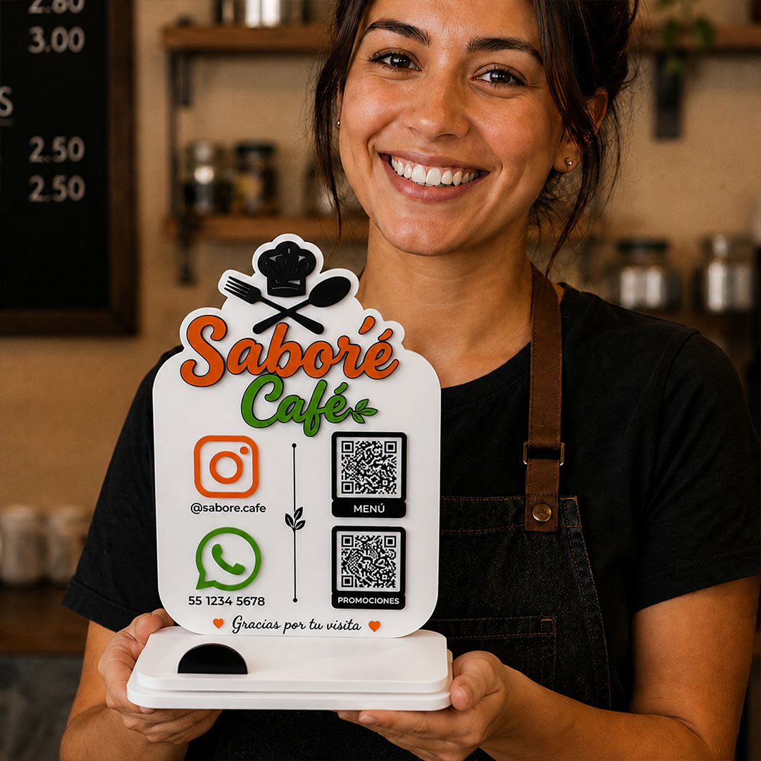 Personalized Café QR Code Table Stand with Custom Logo & Social Media Display | Premium Business Branding Gift for Coffee Shops & Restaurants - 9x6" | Love Craft Gifts™