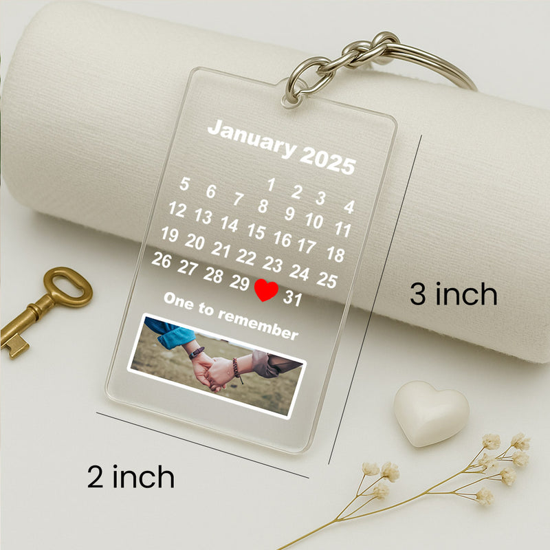 Custom Calendar Photo Keychain – Personalized Date Gift with Picture | Love Craft Gifts