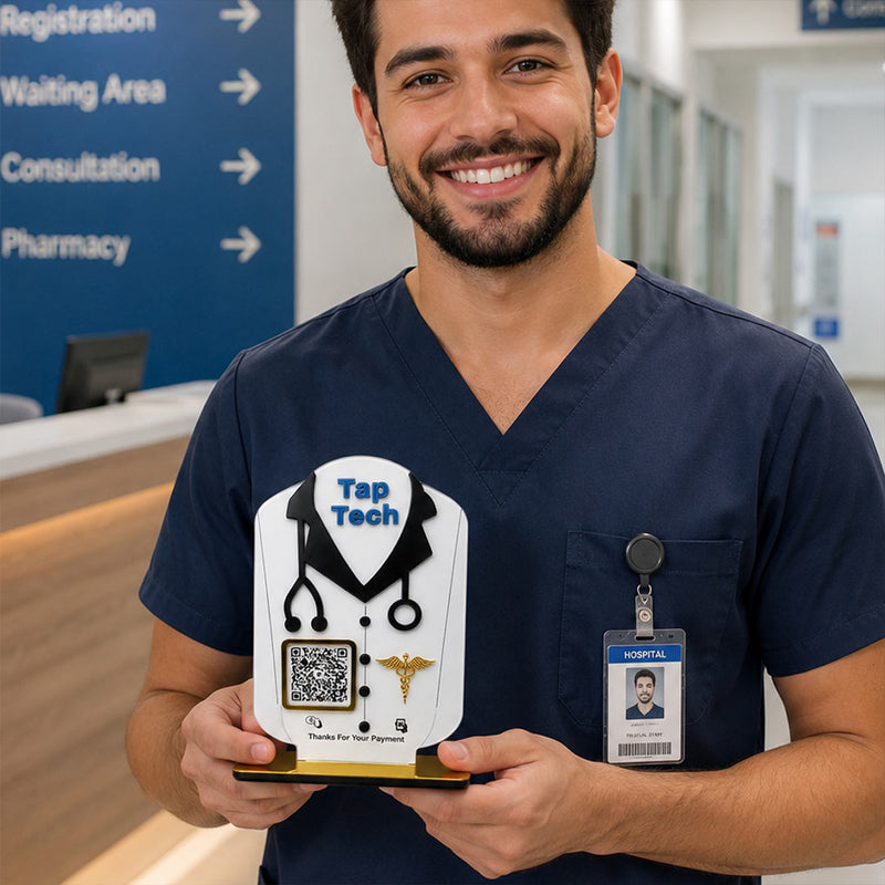 Personalized Doctor QR Code Payment Stand with Custom Logo | Professional Clinic Desk Display Gift for Doctors & Medical Clinics - 9x6" | Love Craft Gifts™