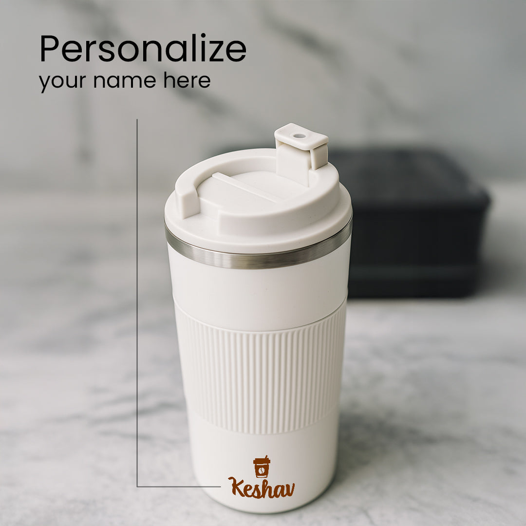 Personalized White Travel Coffee Tumbler with Spill-Proof Lid – Custom Name Printed | Love Craft Gifts