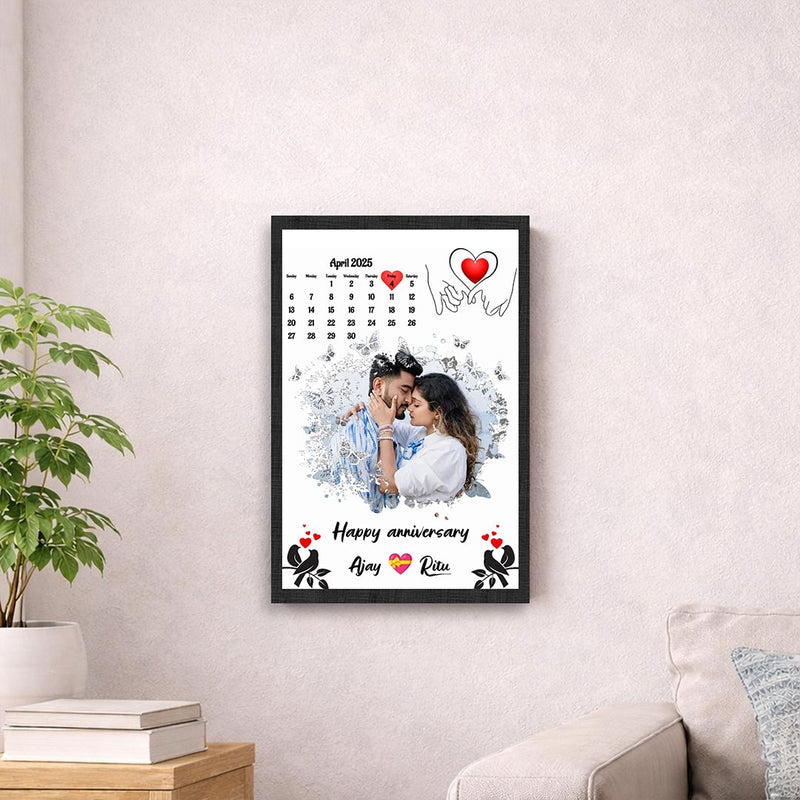 Personalized Anniversary Calendar Photo Frame | Custom Couple Date Memory Wall Frame Gift for Couples 8x12" | Love Craft Gifts™