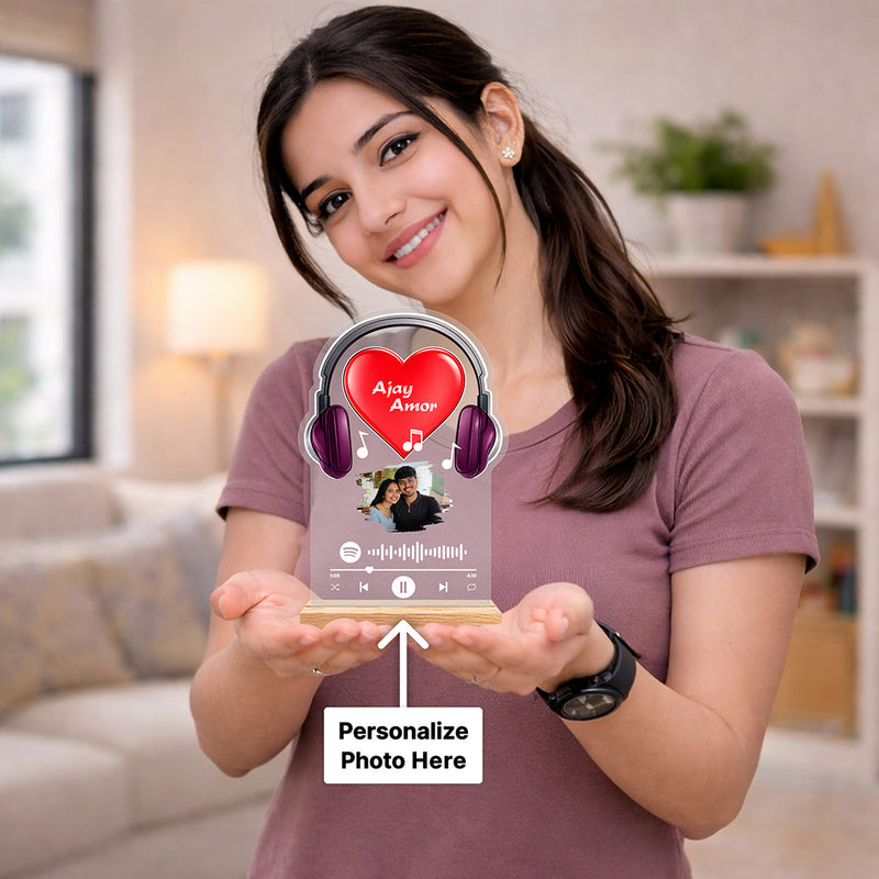 Personalized Spotify Headphone Acrylic Photo Frame 7 x 10 Inch | Custom Couple Music Plaque with Photo, Names & Favorite Song | Romantic Anniversary Gift for Boyfriend, Girlfriend, Husband & Wife | Love Craft Gifts™