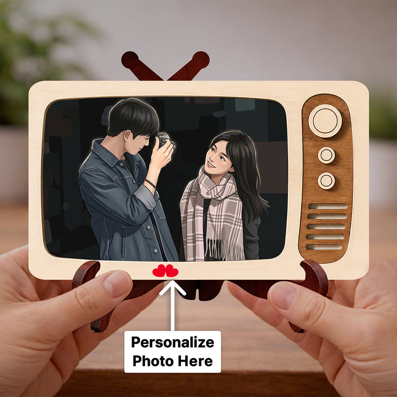 Personalized Retro TV Wooden Photo Frame with Custom Couple Picture | Romantic Anniversary & Birthday Gift for Boyfriend, Girlfriend, Husband & Wife - 7.5x4.5" | Love Craft Gifts™