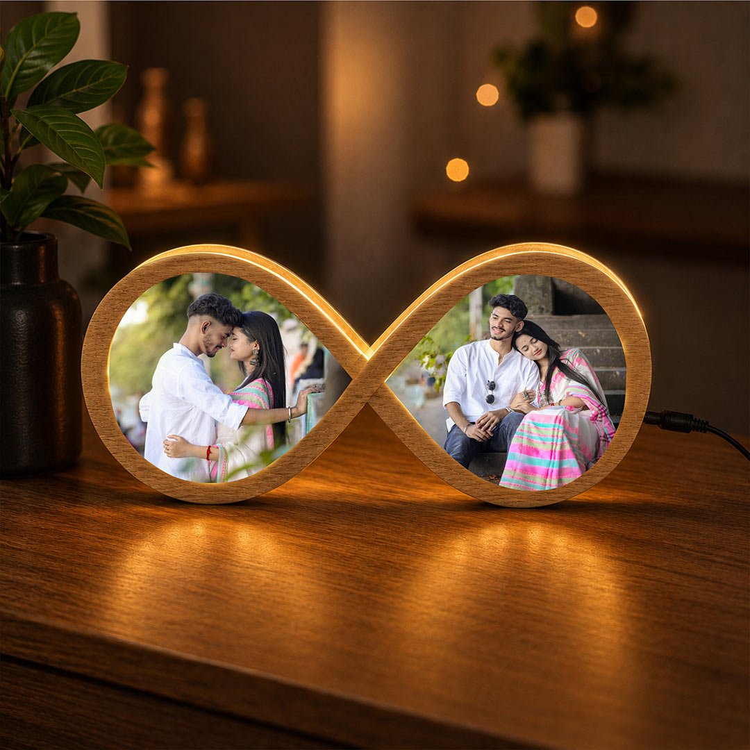 Personalized Infinity LED Couple Photo Lamp | Custom Wooden Romantic Night Light Gift for Couples 15x8" | Love Craft Gifts™