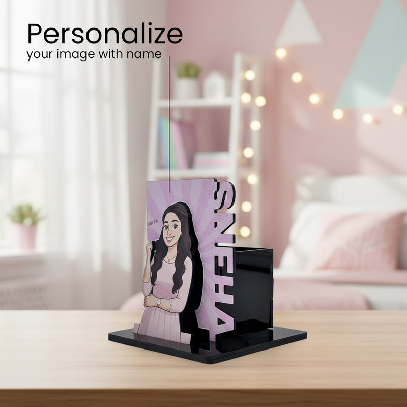 Customized Cartoon Pen Stand – 5×8" | Personalized with Name & Image