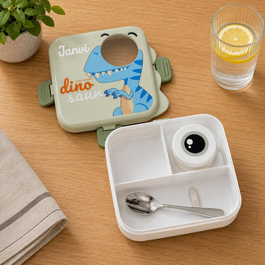 Personalized Dino Kids Lunch Box with Name | Cartoon Stainless Steel Lunch Box for School Kids 1120ML + 70ML | Love Craft Gifts™