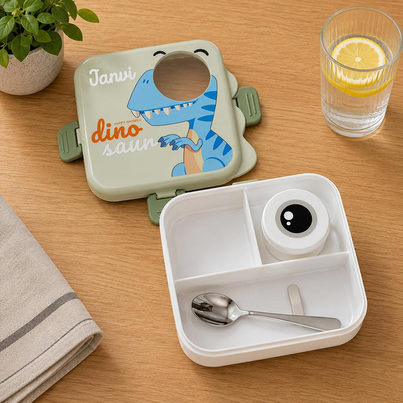 Personalized Dino Kids Lunch Box with Name | Cartoon Stainless Steel Lunch Box for School Kids 1120ML + 70ML | Love Craft Gifts™