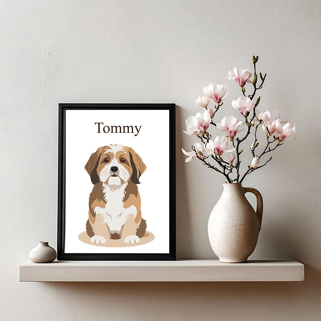 Personalized Pet Portrait Frame with Name – Custom Dog Illustration Photo Frame (All Sizes Available) | Love Craft Gifts