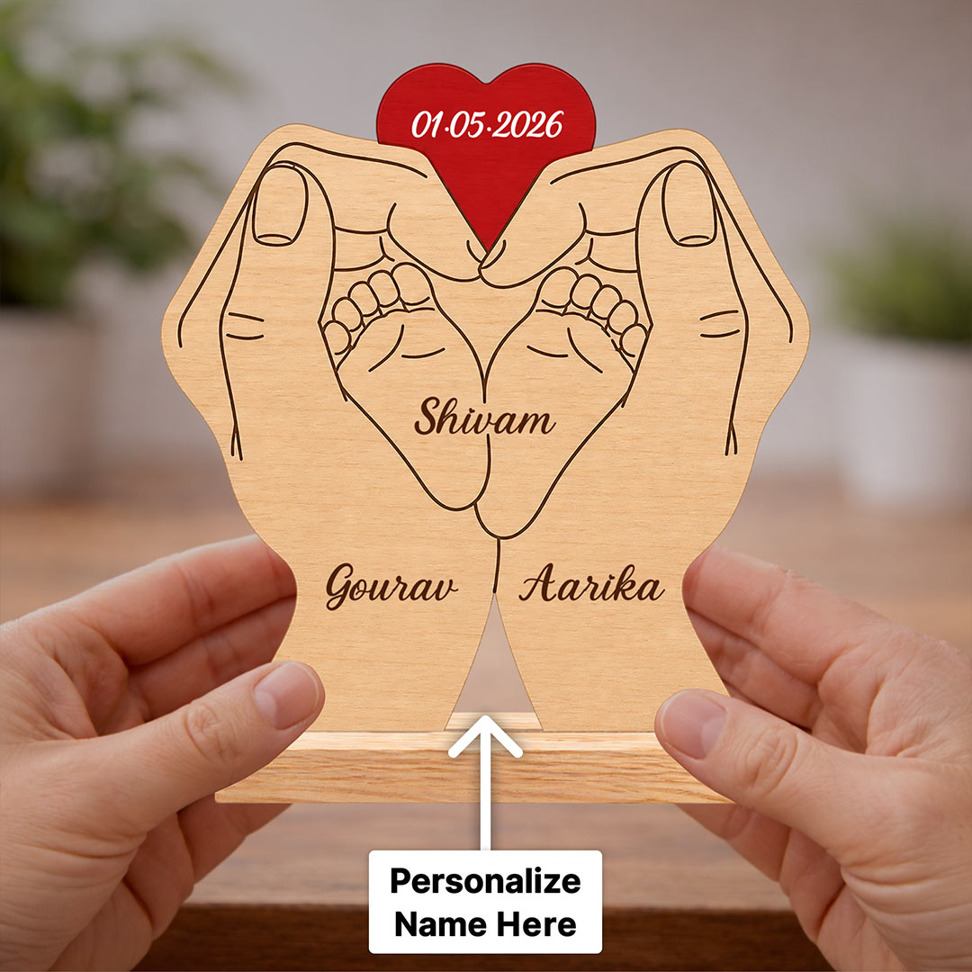 Personalized Couple Hand Heart Wooden Name Frame | Custom Romantic Keepsake Gift - 7x7" | Love Craft Gifts™