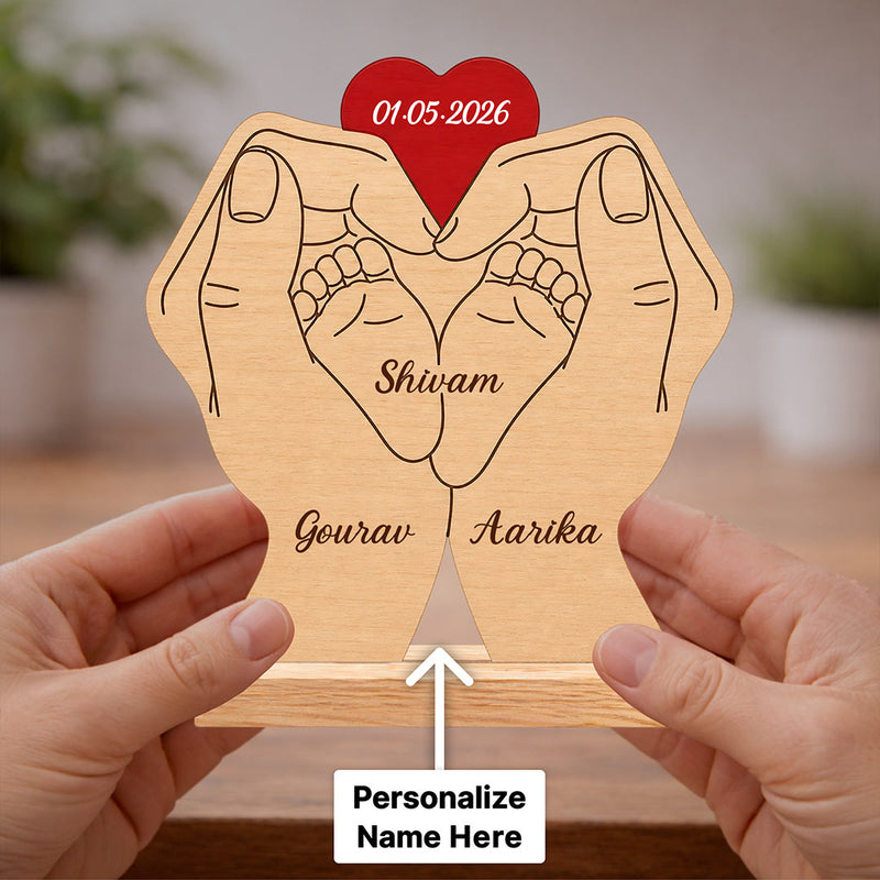 Personalized Couple Hand Heart Wooden Name Frame | Custom Romantic Keepsake Gift - 7x7" | Love Craft Gifts™