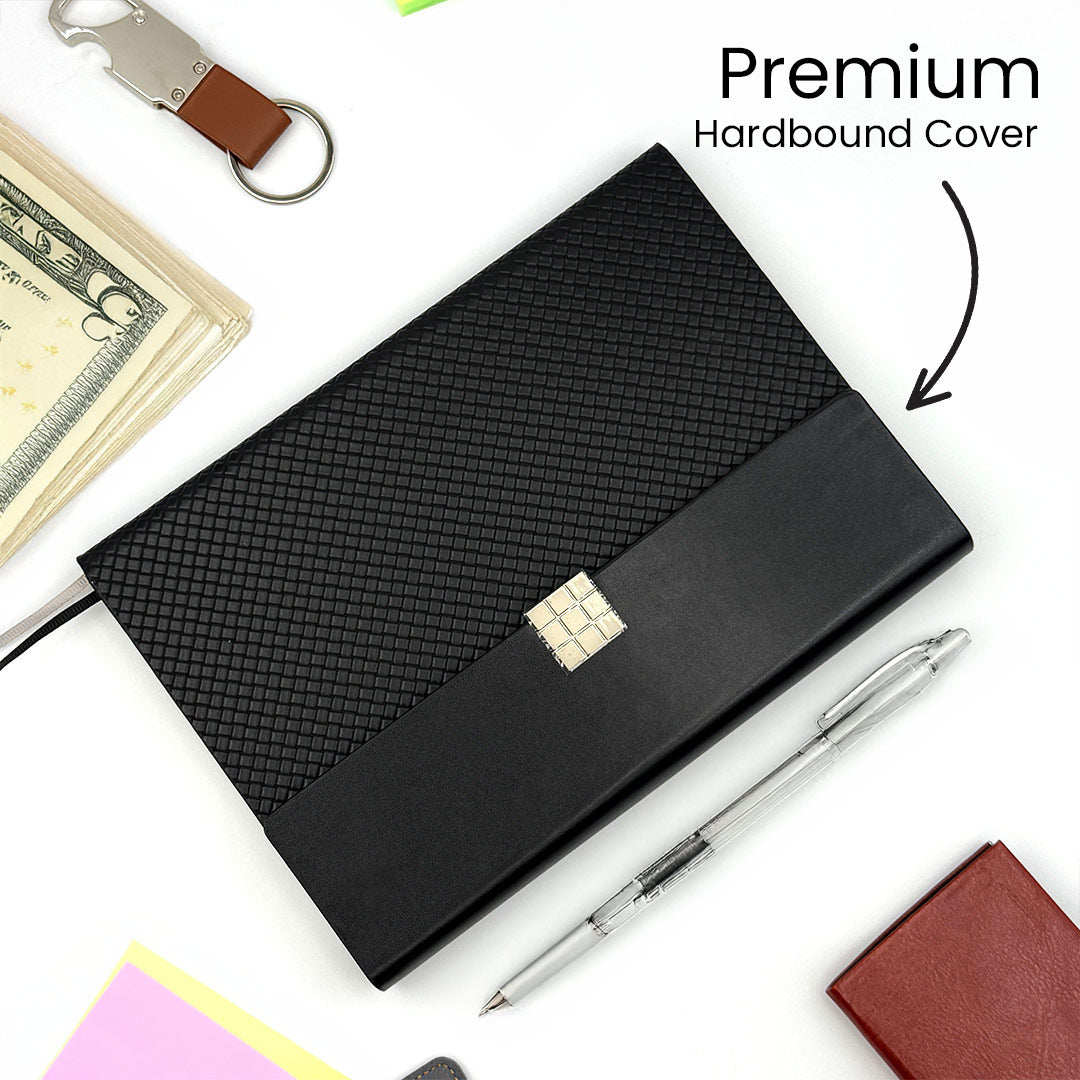Personalized A5 Woven Vegan Leather Diary Notebook | Custom Name Journal Planner with Snap Button Closure for Office & Corporate Gifting | Love Craft Gifts™