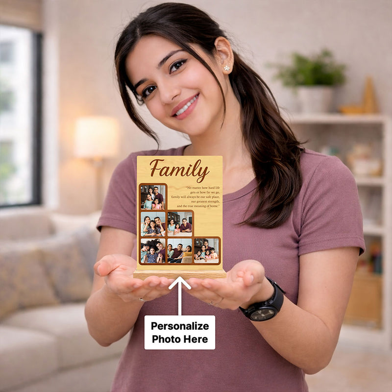 Personalized Family Photo Wooden Plaque with Custom Pictures & Quote | Emotional Keepsake Gift for Parents & Family - 8x6" | Love Craft Gifts™