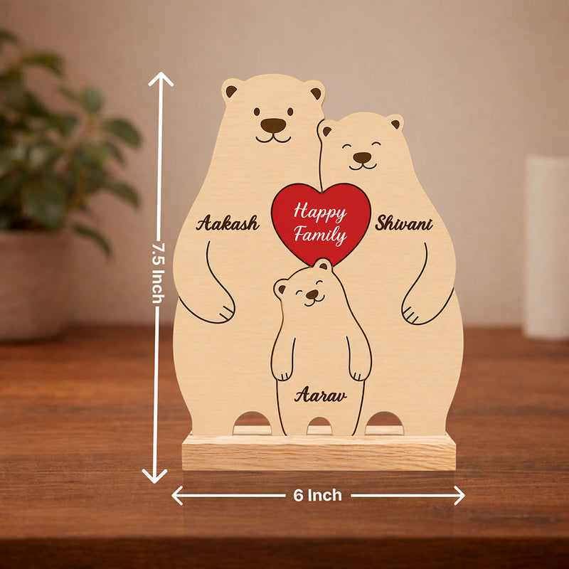 Personalized Happy Family Bear Wooden Table Stand (6x7.5") | Custom Name Family Décor Gift | Love Craft Gifts™