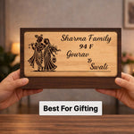 Personalized Radha Krishna Wooden Name Plate for Home Entrance – Custom Family Name Door Sign (10 x 6 Inch) | Love Craft Gifts