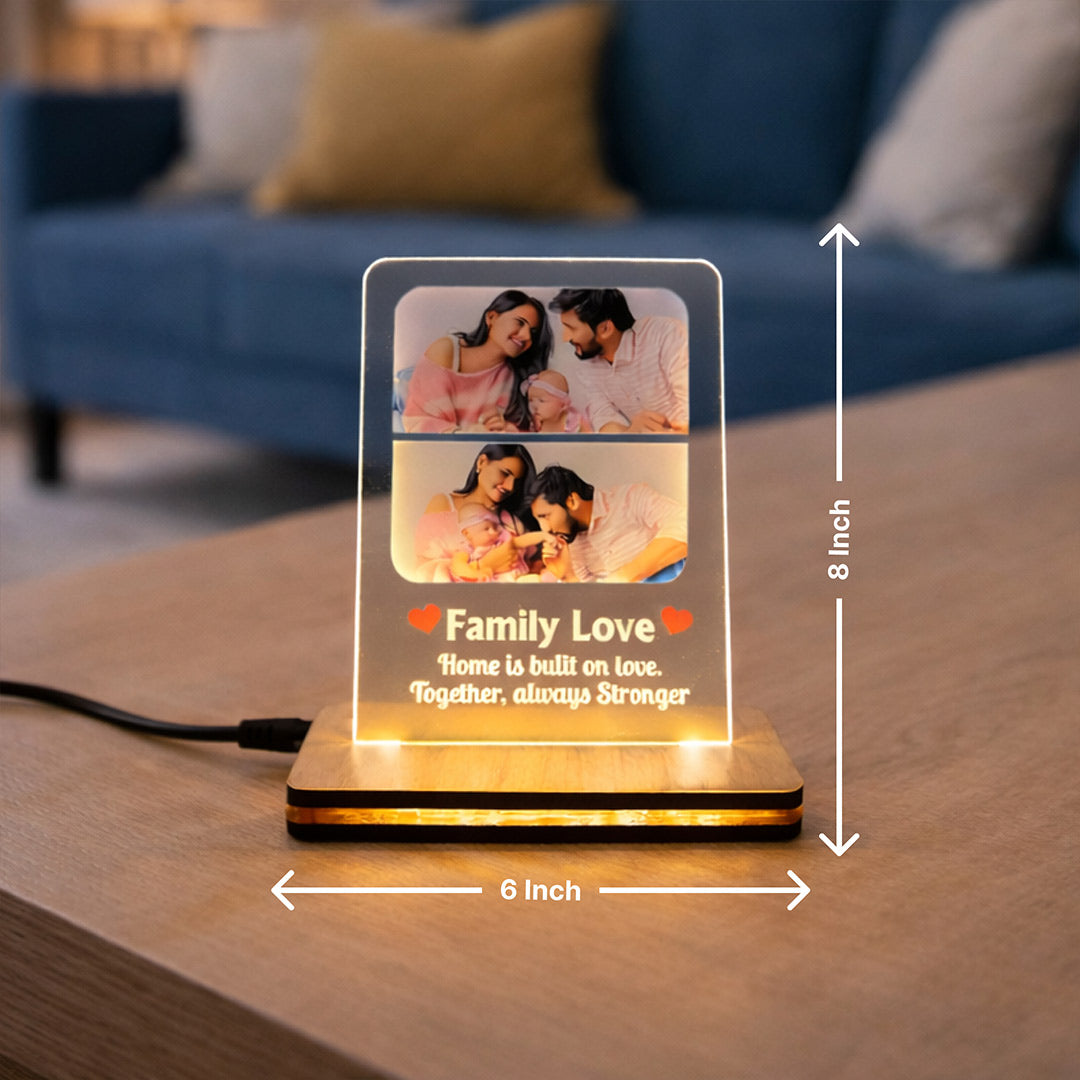 Personalized Family Love LED Acrylic Lamp – Custom Family Photo Night Light (8×6 Inch) | Love Craft Gifts