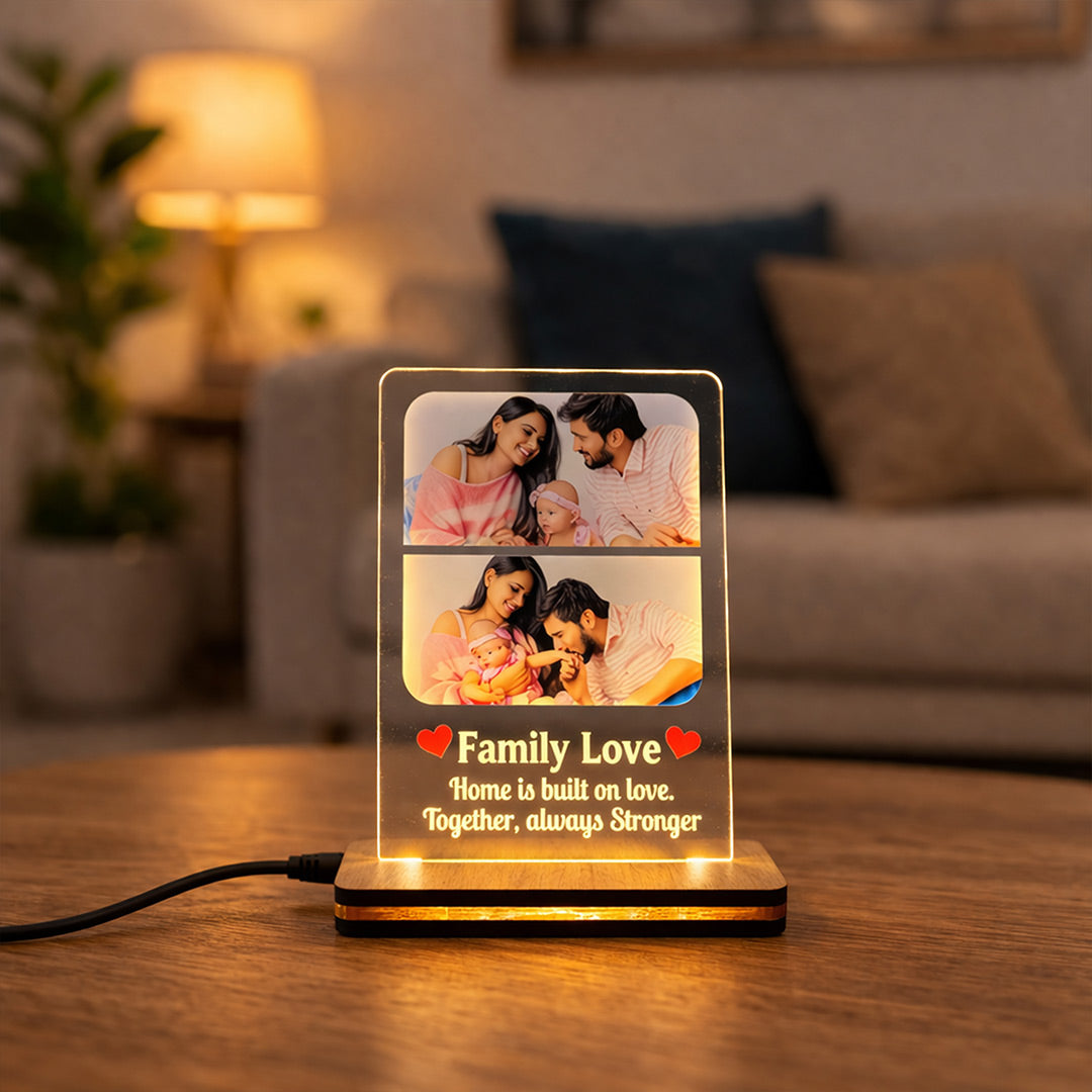 Personalized Family Love LED Acrylic Lamp – Custom Family Photo Night Light (8×6 Inch) | Love Craft Gifts