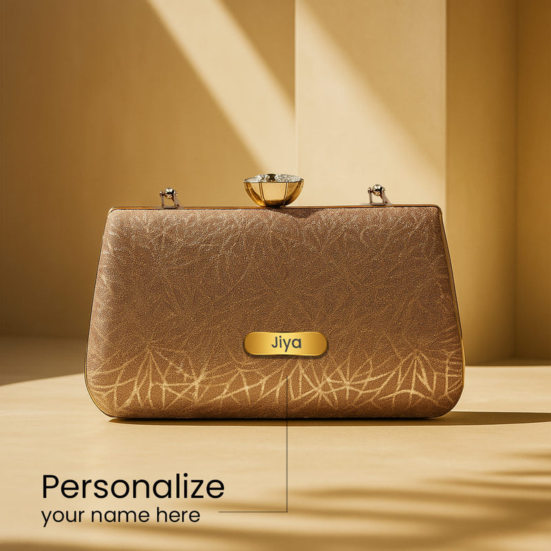 Personalized Luxe Bronze Floral Clutch with Crystal Lock | Love Craft Gifts