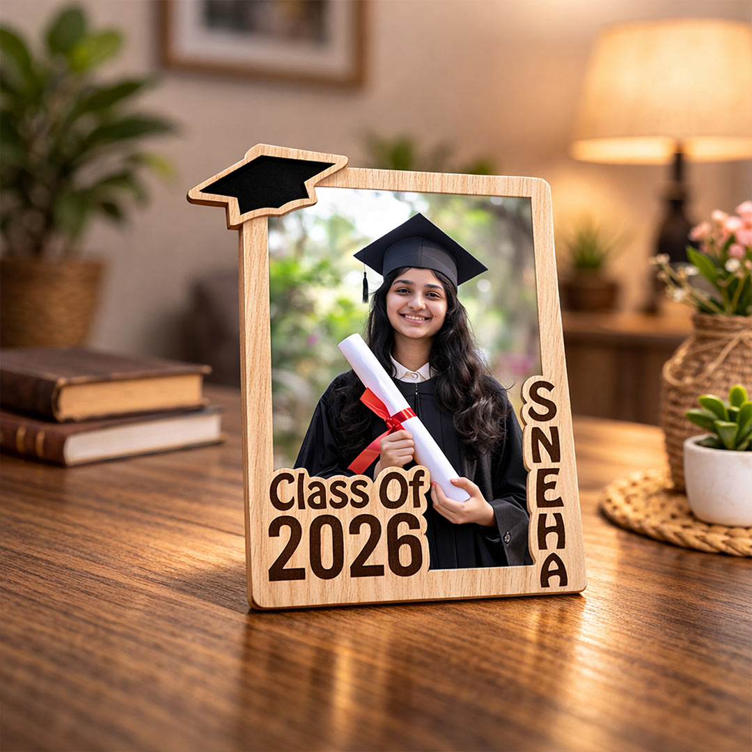 Personalized Graduation Photo Frame – Custom Class of 2026 Wooden Frame (7×5 Inch) | Love Craft Gifts