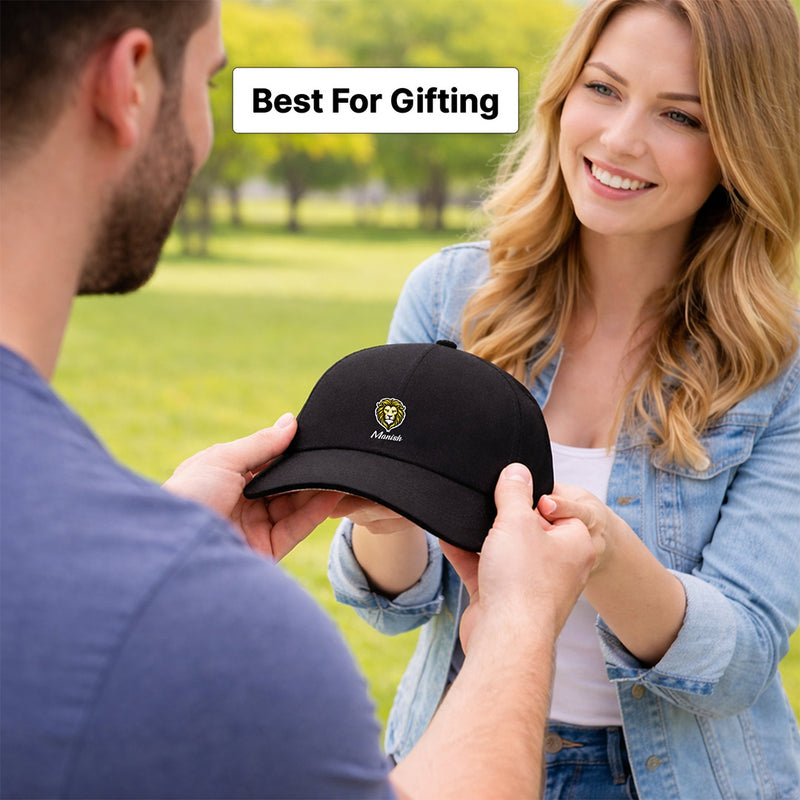 Personalized Lion Head Printed Black Cap – Custom Name Adjustable Baseball Hat for Men & Boys | Love Craft Gifts