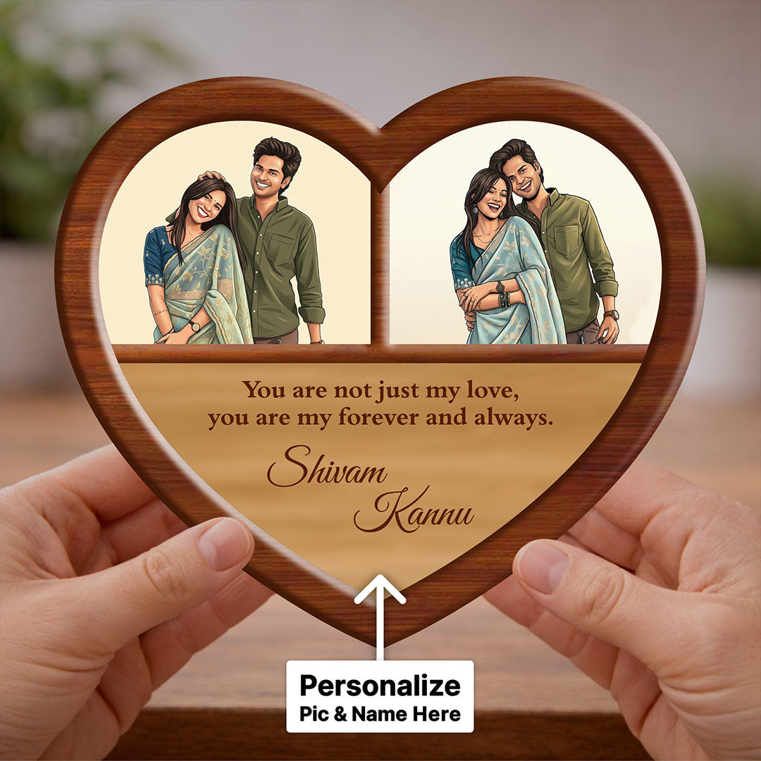 Personalized Heart Shape Couple Photo Frame (7x7 Inch) – Custom Name & Picture Romantic Wall Décor | Love Craft Gifts