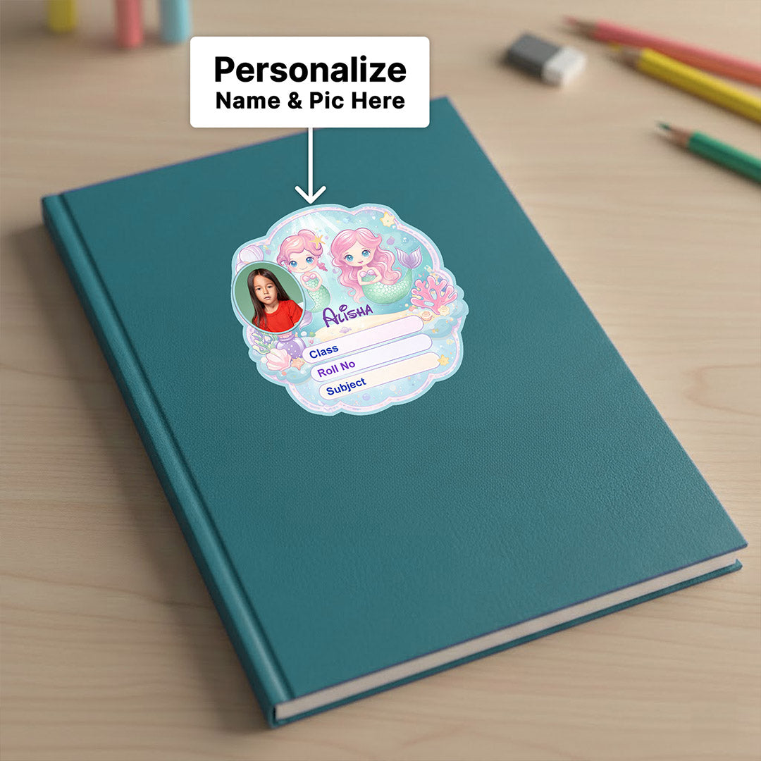 Personalized Cute Mermaid Ocean Kids Name Slips (2x3 Inch, 28 Stickers) – Custom Name & Photo School Labels | Love Craft Gifts