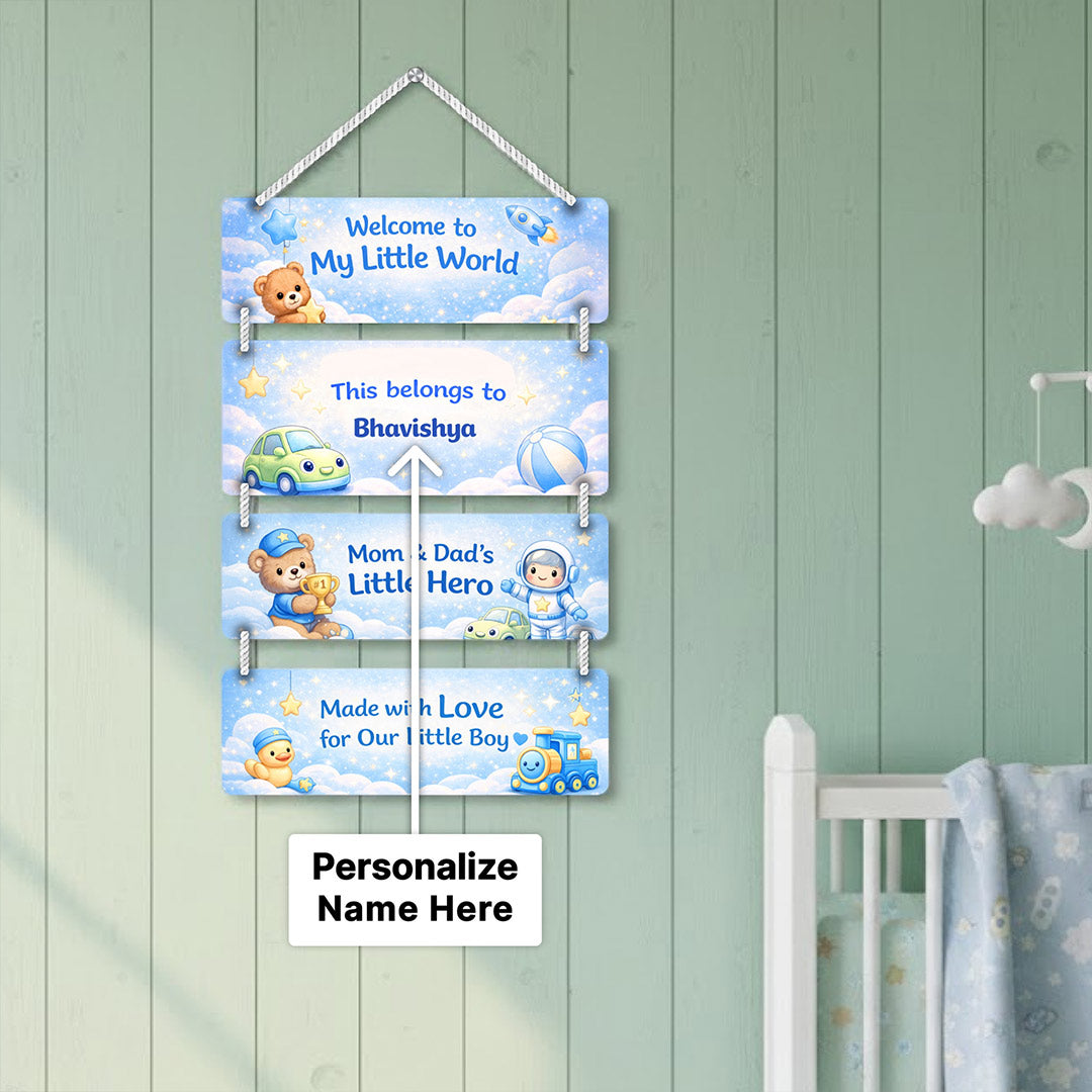 Personalized Teddy Boy Kids Room Wall Hanging (9x13 Inch) – Custom Name Wooden Decor | Love Craft Gifts