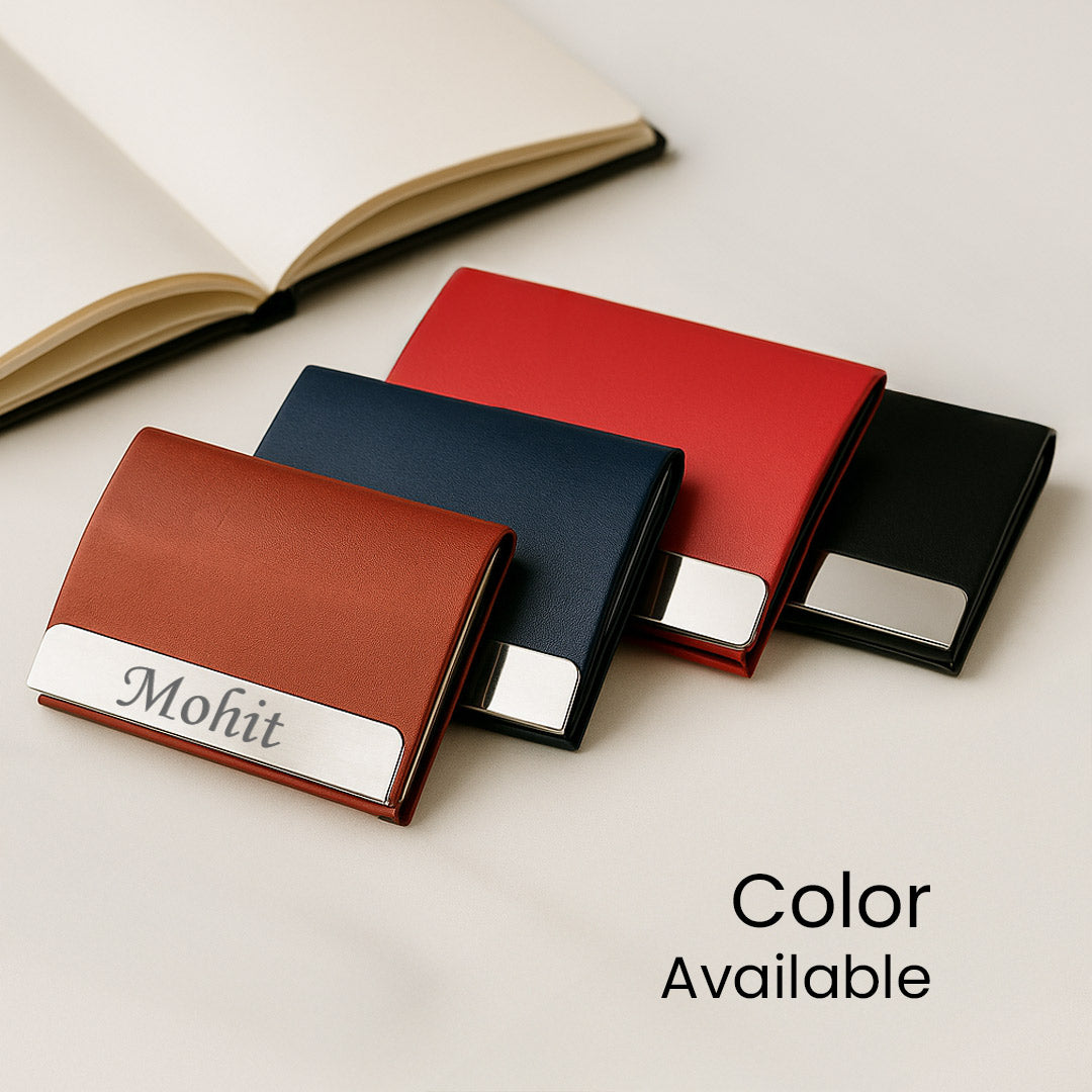 Personalized Leather Card Holder with Nameplate – Elegant Business Card Wallet | Love Craft Gifts