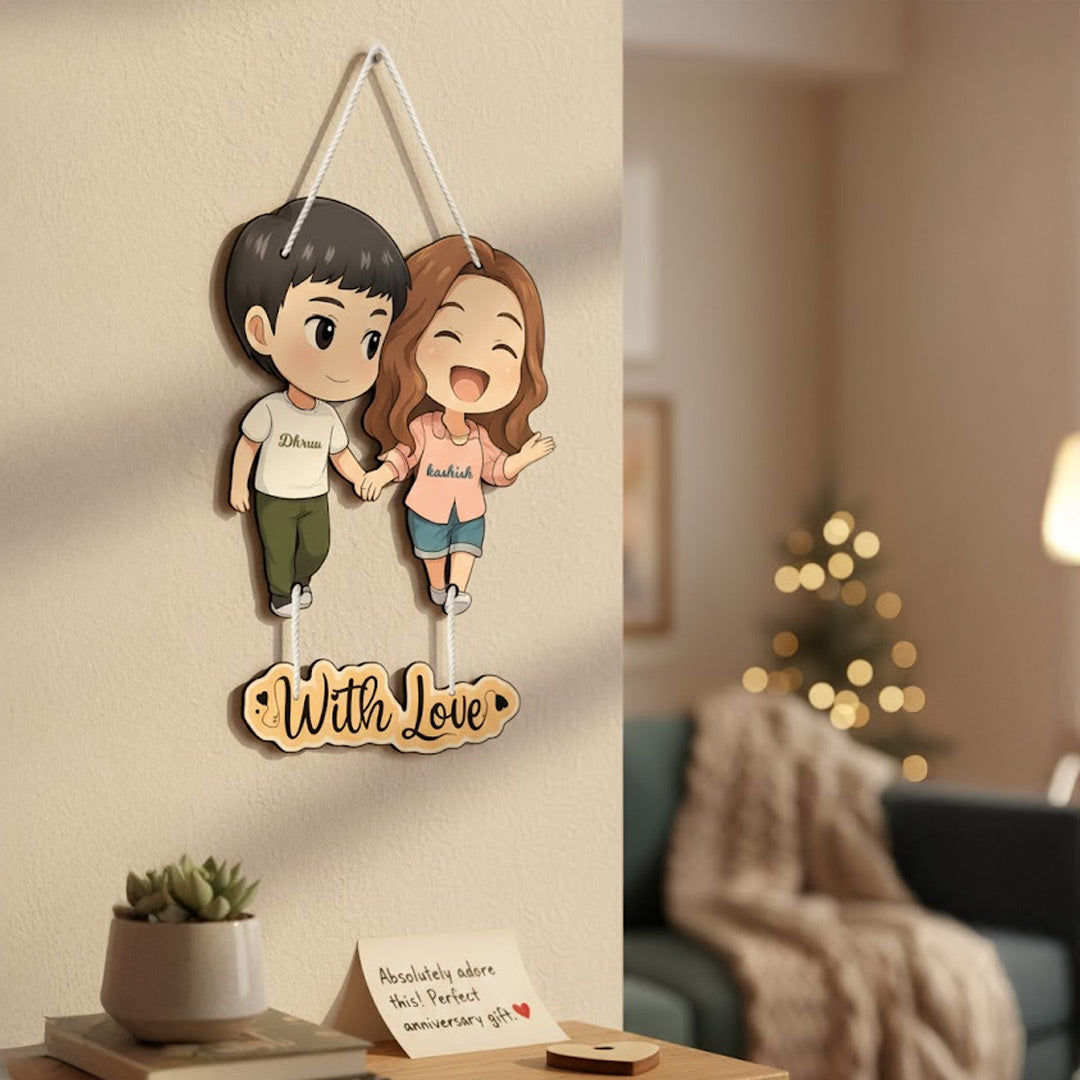 Customized Couple Cartoon Wall Hanging (11x16") | Love Craft Gifts