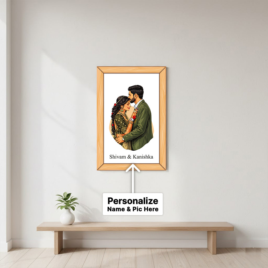Personalized Couple Illustration Wall Frame – Custom Couple Portrait Frame (12×8 Inch) | Love Craft Gifts