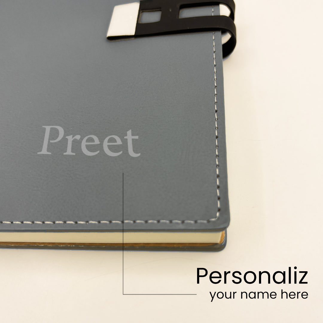 Personalized Grey Notebook with Metallic Buckle | Love Craft Gifts

