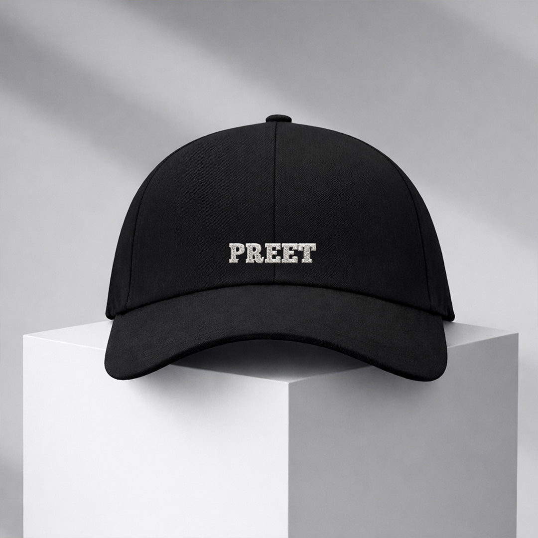 Personalized Name Printed Black Cap – Custom Text Adjustable Baseball Hat for Men & Women | Love Craft Gifts
