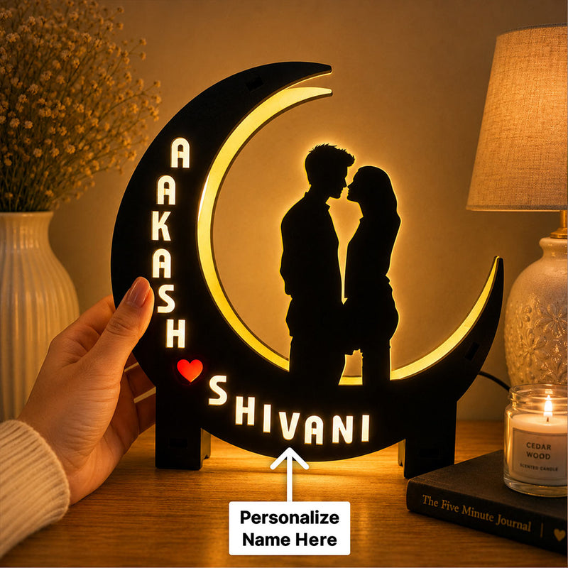 Personalized Couple Moon LED Lamp with Custom Names Romantic Night Light Gift 9x6" | Love Craft Gifts™