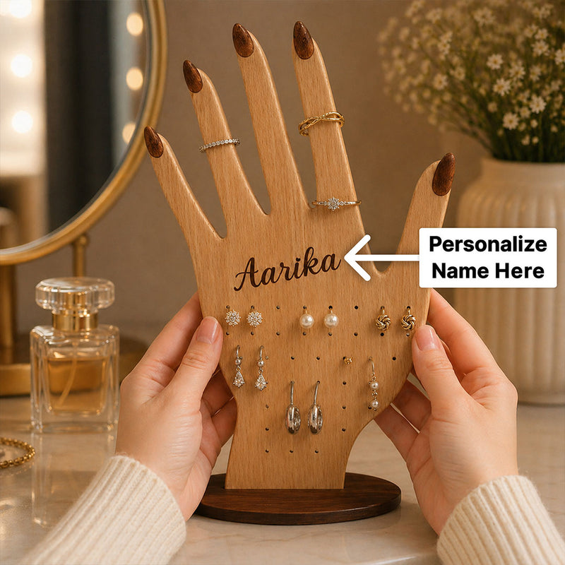 Personalized Wooden Jewellery Organizer Stand with Custom Name for Girls & Women 5x8" | Love Craft Gifts™