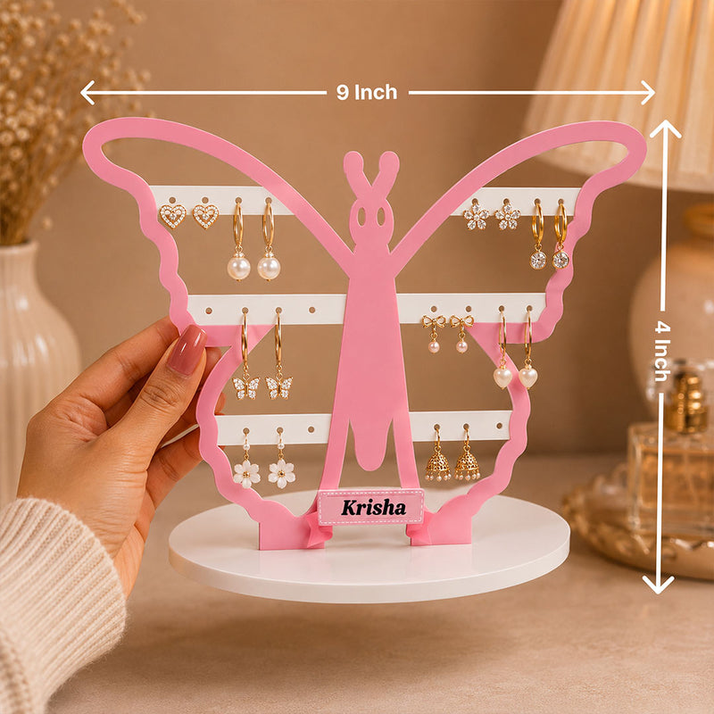 Personalized Butterfly Jewellery Holder Stand 9x4 Inch | Custom Name Earrings Organizer for Women & Girls | Love Craft Gifts™