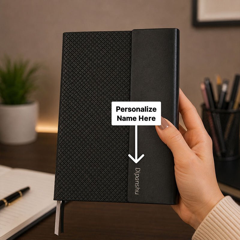 Personalized A5 Woven Vegan Leather Diary Notebook | Custom Name Journal Planner with Snap Button Closure for Office & Corporate Gifting | Love Craft Gifts™