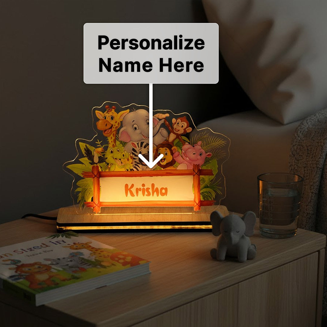 Personalized Kids Jungle Theme LED Name Lamp (8×5 Inch) | Love Craft Gifts