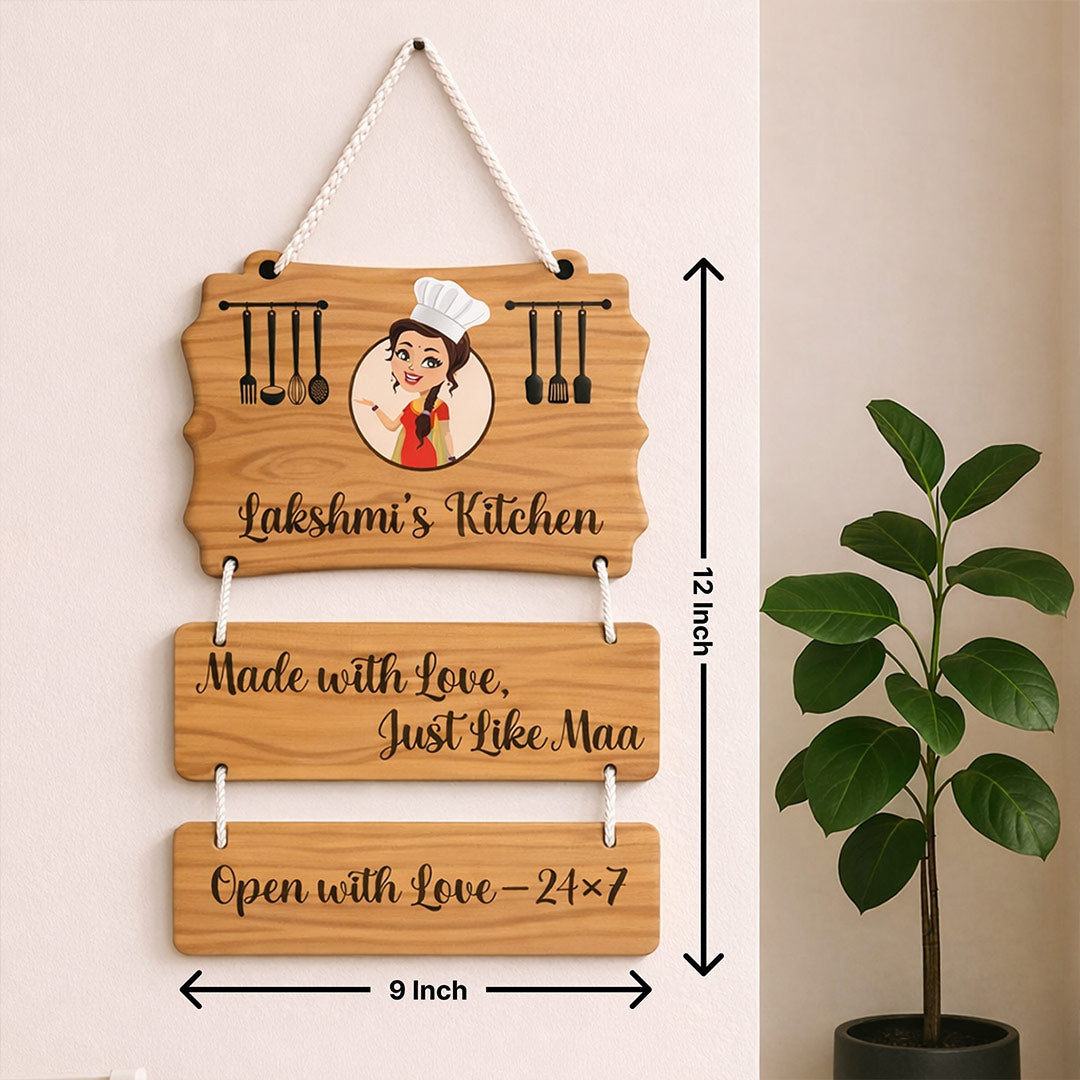 Personalized Mom Kitchen Wooden Wall Hanging (9x12 Inch) – Custom Name Kitchen Decor | Love Craft Gifts