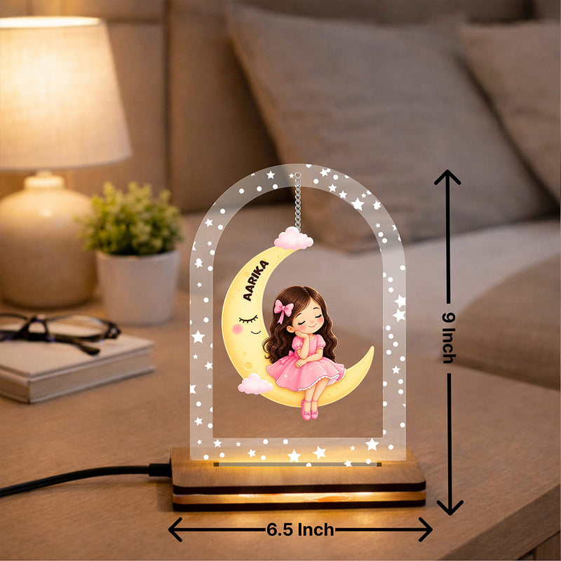 Personalized Moon Girl LED Acrylic Lamp with Custom Name for Kids Room Décor & Birthday Gift 6.5x6" | Love Craft Gifts™
