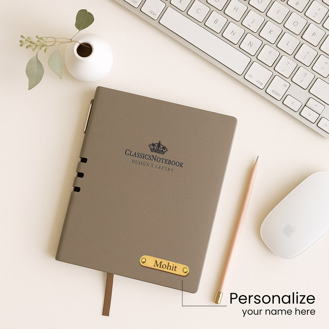 Personalized Black Pen & Brown Notebook Combo | Love Craft Gifts
