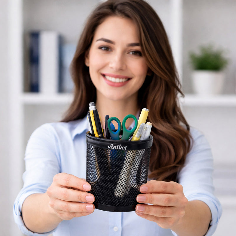 Personalized Metal Mesh Pen Stand with Custom Name – Premium Desk Organizer Gift for Students & Office Use (Standard Gift Size) | Love Craft Gifts™