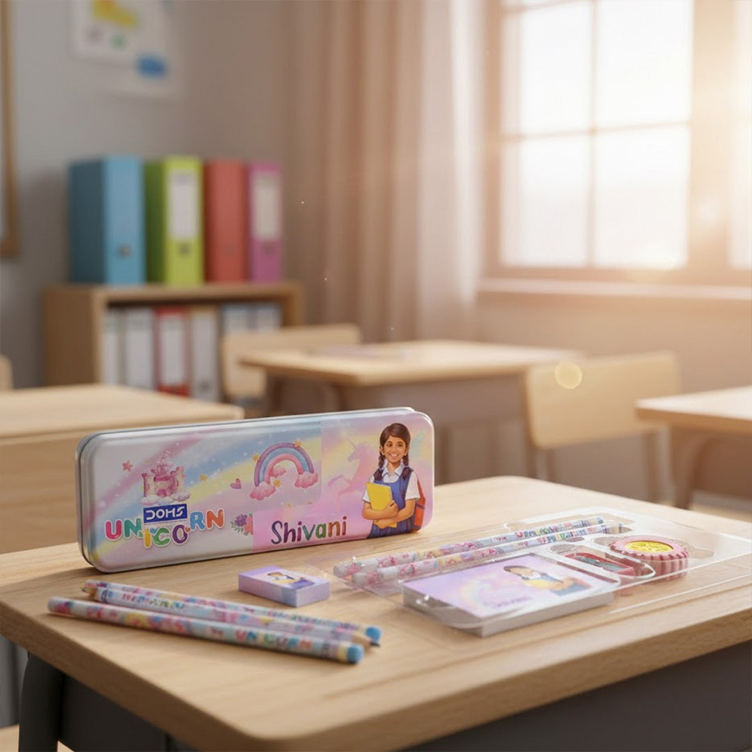 Personalized Kids Unicorn Stationery Combo Set | Custom Name & Photo