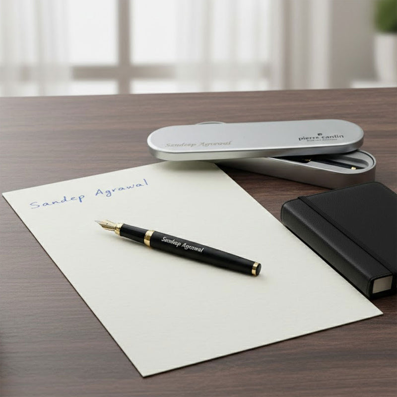 Personalized Pierre Cardin Golden Eye Matte Black Fountain Pen (Blue Ink) | Love Craft Gifts