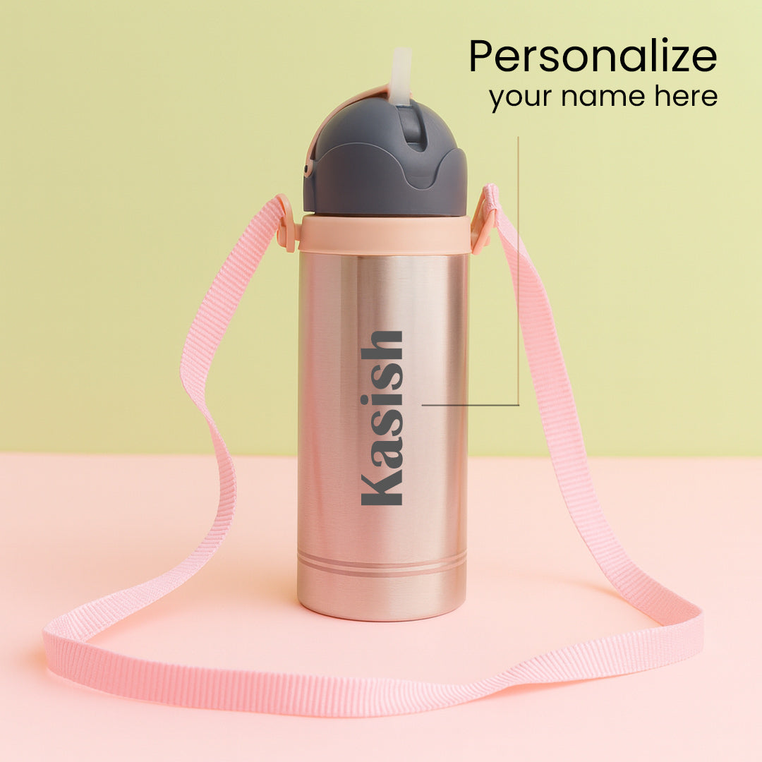 KIDZCO Personalized Kids Water Bottle | Stainless Steel | Leakproof Straw Sipper with Strap | Love Craft Gifts