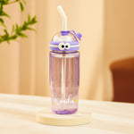 Personalized Cartoon Sipper Bottle – Purple & White | Custom Name | 3 Sizes | Love Craft Gifts